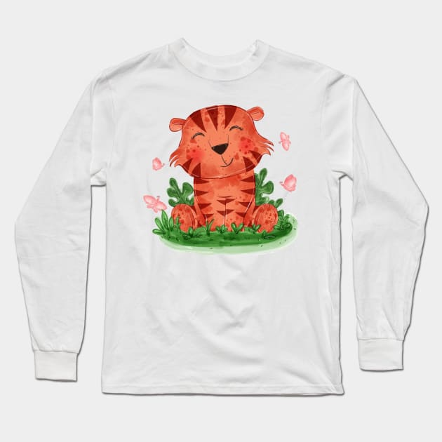 Baby Tiger Cute Long Sleeve T-Shirt by Mako Design 